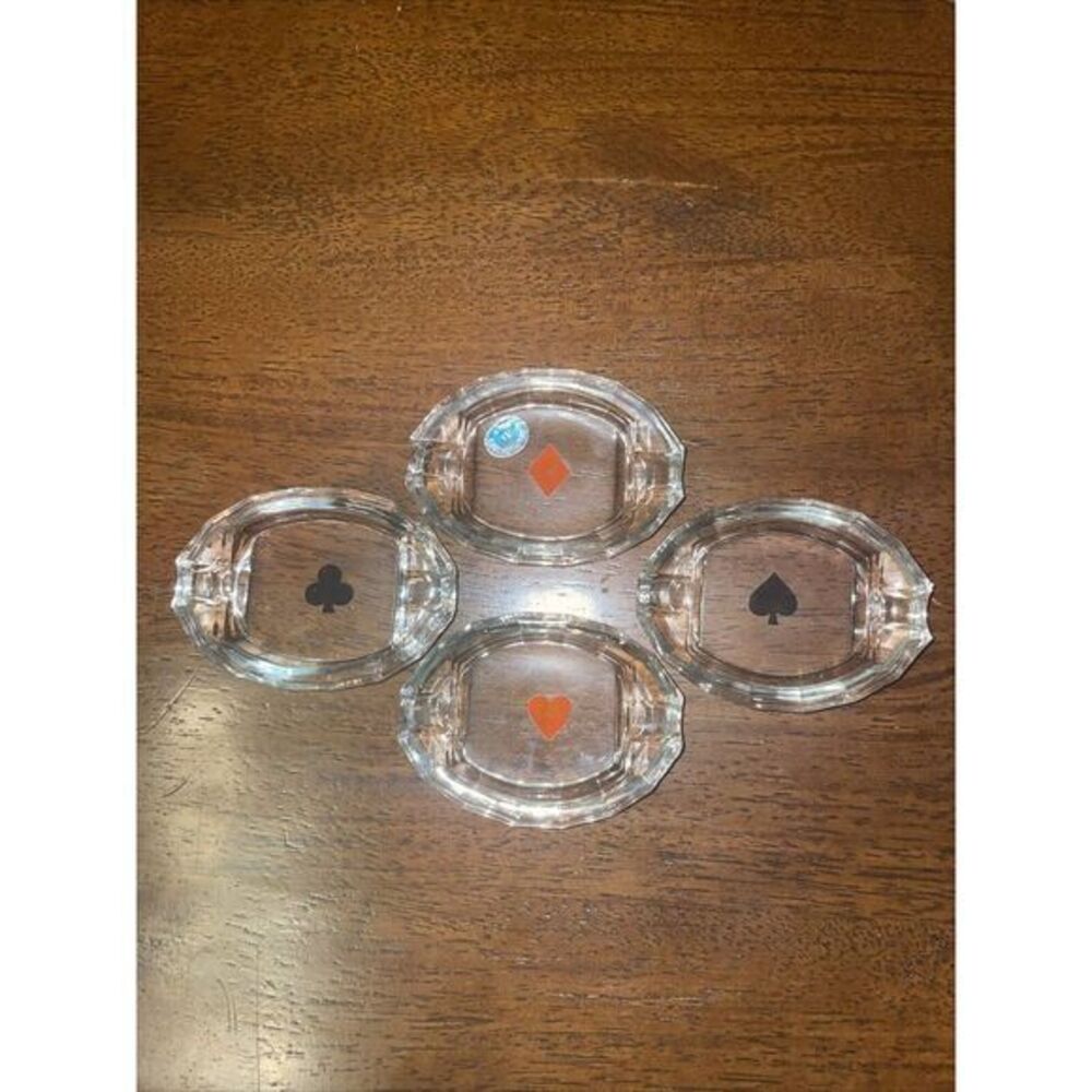 Set Of 4 Vintage Ash Tray Czechoslovakian Crystal Glass‎ Play cards 2 7/8"x2"